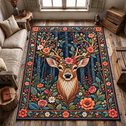 Floral Woodland Deer Area Rug GFTOHNL4858
