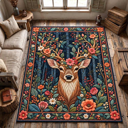 Floral Woodland Deer Area Rug GFTOHNL4858