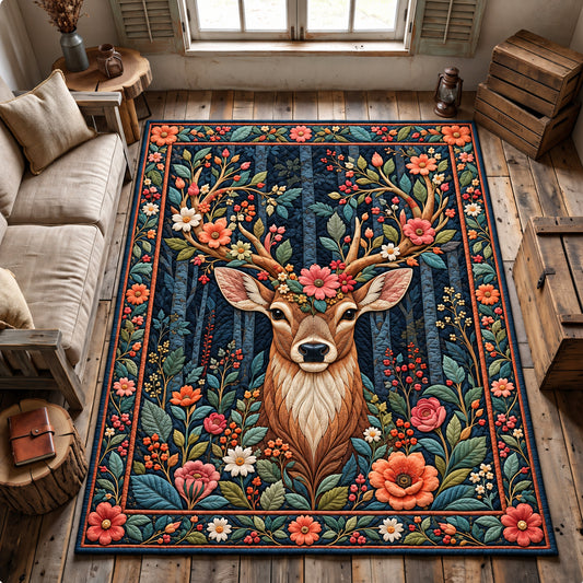 Floral Woodland Deer Area Rug GFTOHNL4858