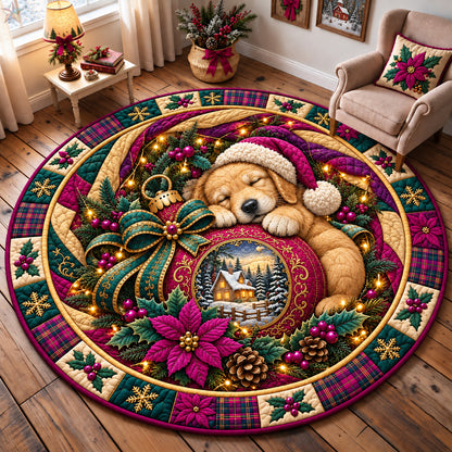 Sleeping Golden Retriever Christmas Quilted Round Mat GFTOHNL4860