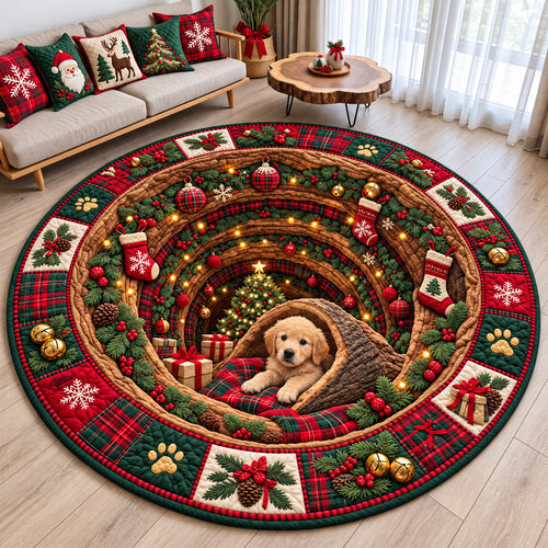 Golden Retriever Christmas Den Quilted Round Mat GFTOHNL4861