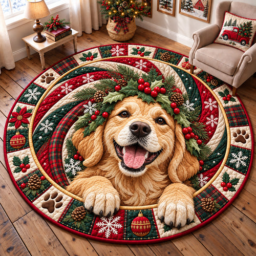 Golden Retriever Christmas Holly Quilted Round Mat GFTOHNL4863