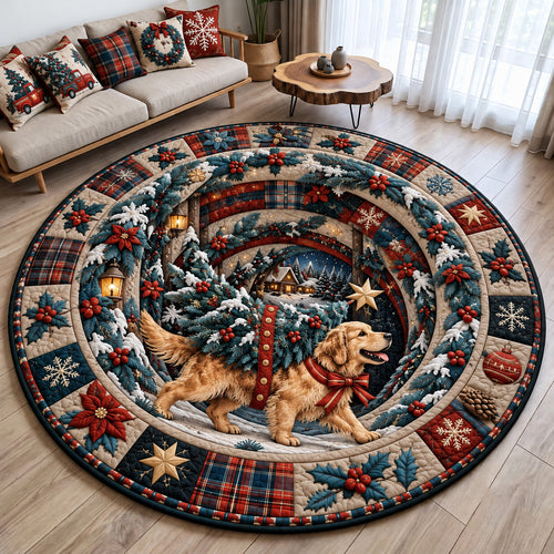Golden Retriever Christmas Forest Quilted Round Mat GFTOHNL4864