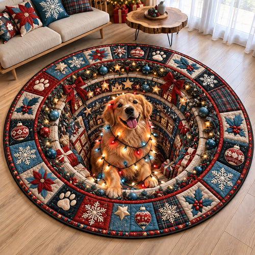 Golden Retriever Christmas Lights Quilted Round Mat GFTOHNL4865