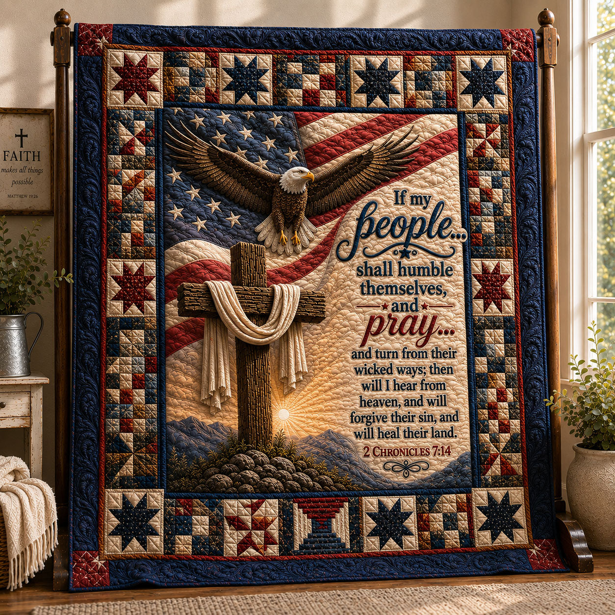 If My People Shall Pray Patriotic Faith Quilted Blanket GFTOHNL488