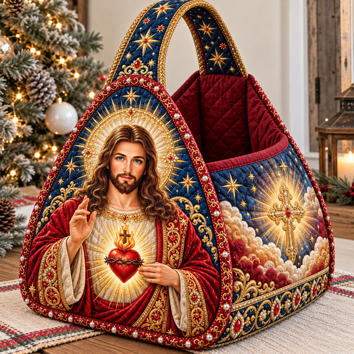 Sacred Heart Of Jesus Christmas Quilted Basket GFTOHNL4880