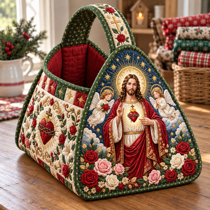Jesus Sacred Heart And Roses Christmas Quilted Basket GFTOHNL4881