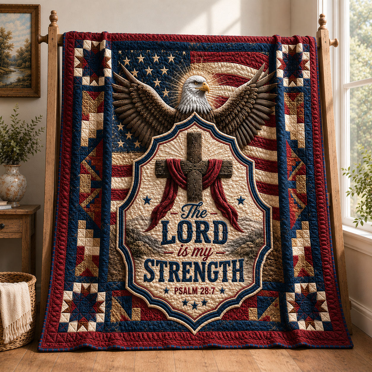 The Lord Is My Strength Eagle Shield Quilted Blanket GFTOHNL489