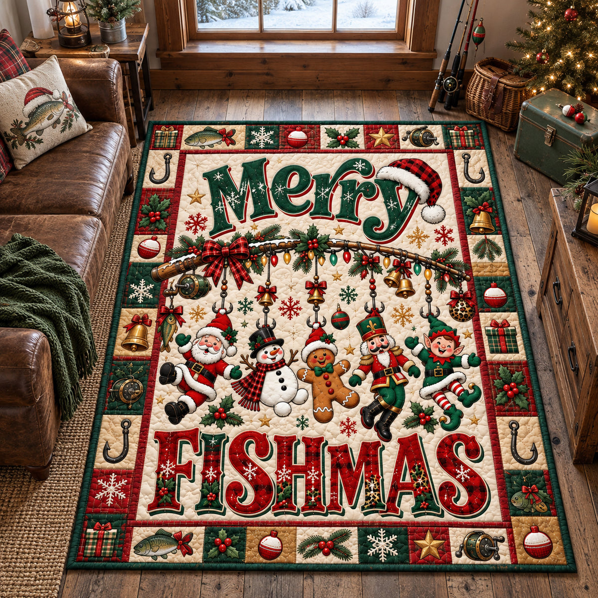 Merry Fishmas Christmas Crew Area Rug GFTOHNL4898
