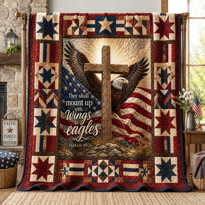 Wings As Eagles Christian Patriotic Quilted Blanket GFTOHNL490