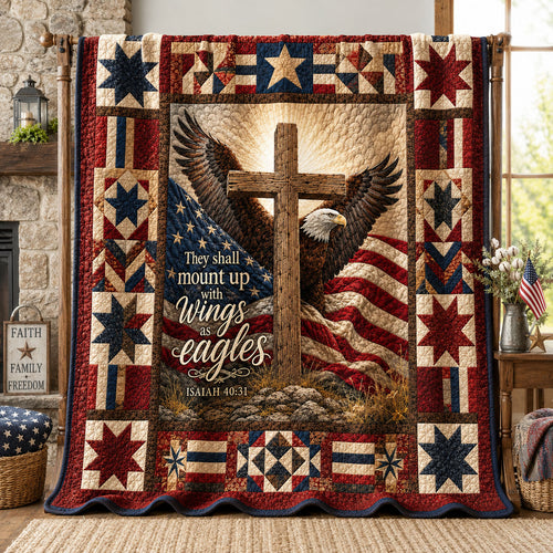 Wings As Eagles Christian Patriotic Quilted Blanket GFTOHNL490