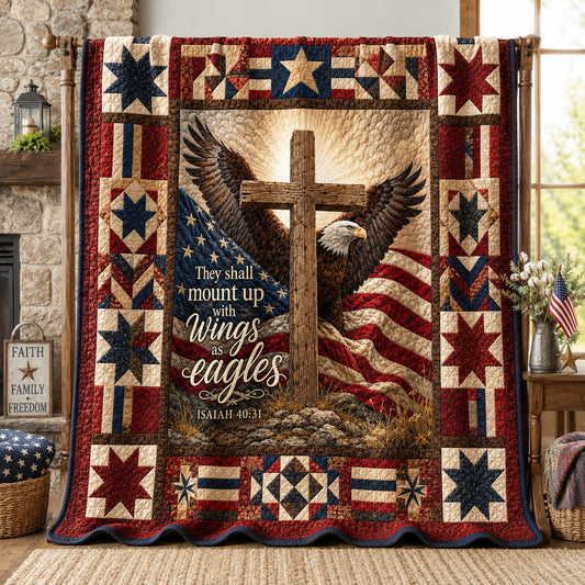 Wings As Eagles Christian Patriotic Quilted Blanket GFTOHNL490
