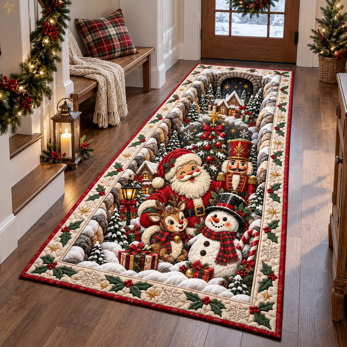 Santa Christmas Village Runner Rug GFTOHNL4901