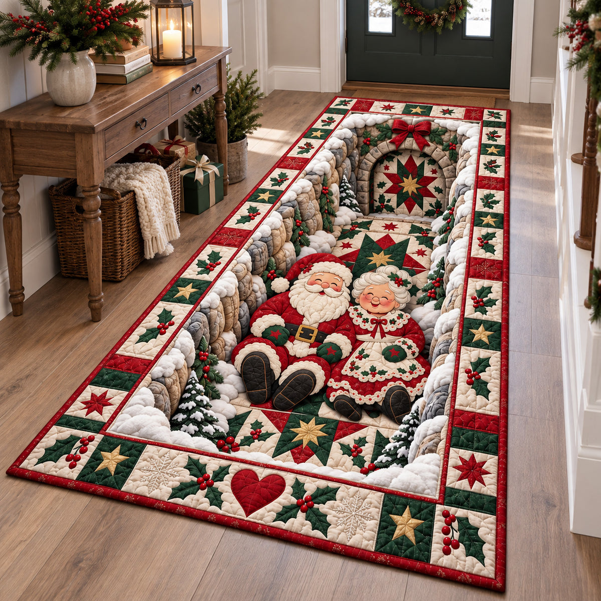 Santa And Mrs Claus Christmas Runner Rug GFTOHNL4906