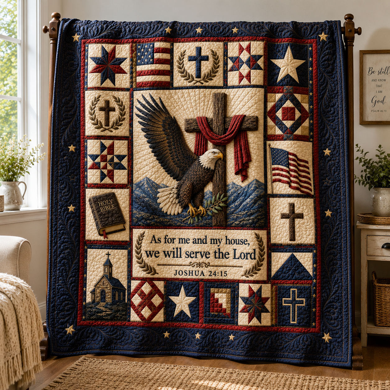 We Will Serve The Lord Patriotic Quilted Blanket GFTOHNL491