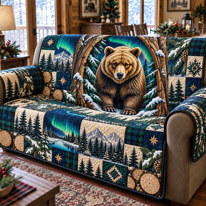Northern Lights Forest Bear Quilted Sofa Cover GFTOHNL4910