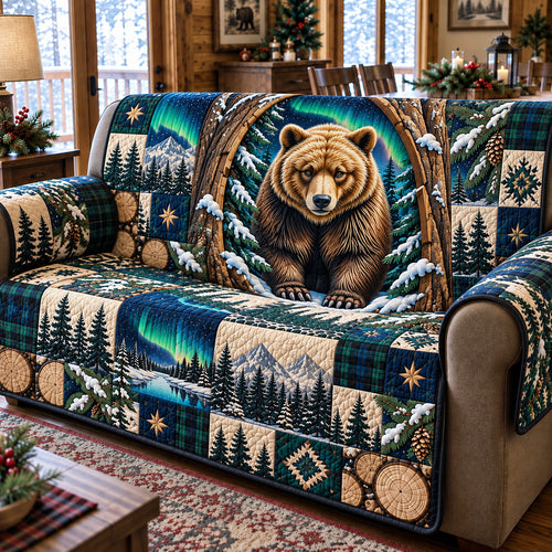 Northern Lights Forest Bear Quilted Sofa Cover GFTOHNL4910