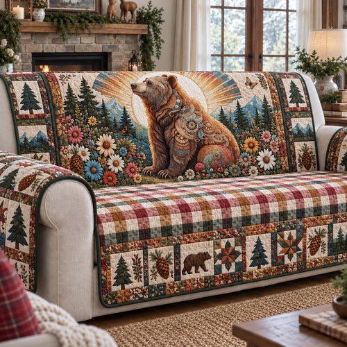Boho Bear Wildflower Garden Quilted Sofa Cover GFTOHNL4911