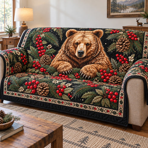 Woodland Bear Christmas Quilted Sofa Cover GFTOHNL4912
