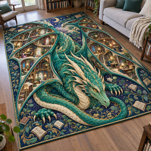 Emerald Dragon Book Sanctuary Area Rug GFTOHNL4942