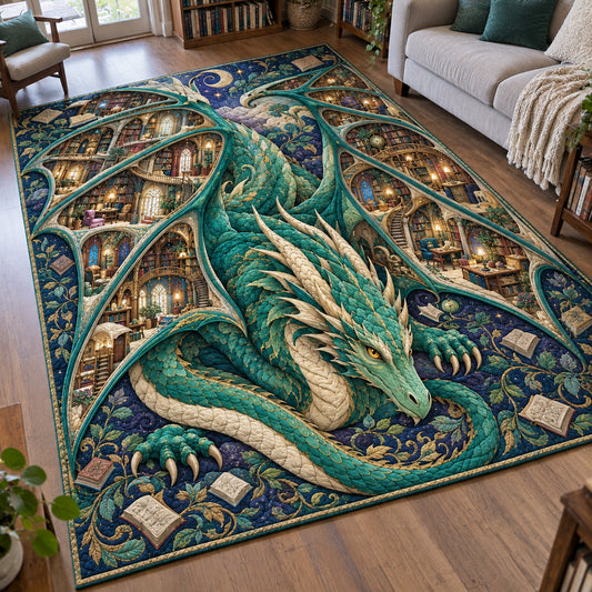 Emerald Dragon Book Sanctuary Area Rug GFTOHNL4942
