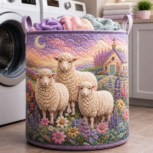 Lavender Cottage Sheep Family Quilted Laundry Basket GFTOHNL495