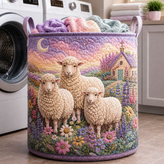 Lavender Cottage Sheep Family Quilted Laundry Basket GFTOHNL495
