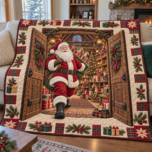Santa Christmas Toy Workshop Quilted Blanket GFTOHNL4971