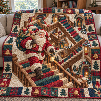 Santa Christmas Stairway Quilted Blanket GFTOHNL4972