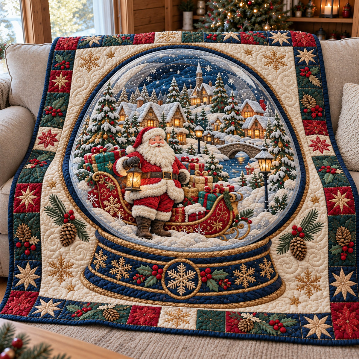 Santa Christmas Snow Globe Quilted Blanket GFTOHNL4974