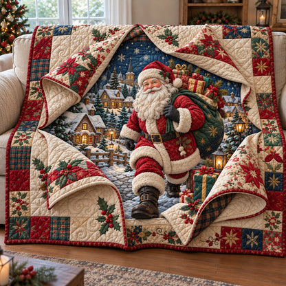 Santa Christmas Gift Delivery Quilted Blanket GFTOHNL4975