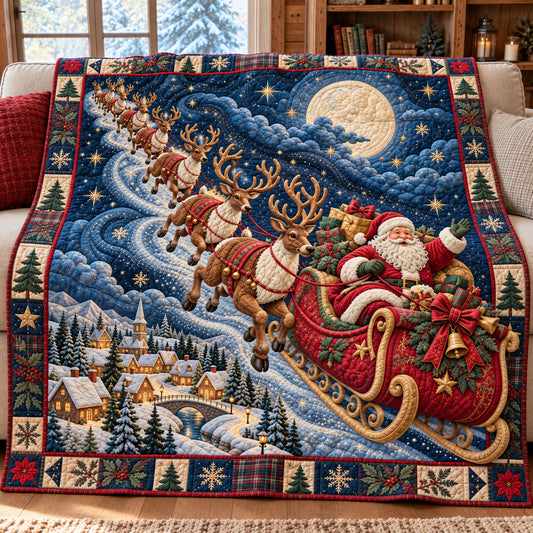 Santa Christmas Eve Flight Quilted Blanket GFTOHNL4976