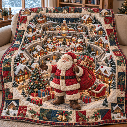 Santa Magical Christmas Village Quilted Blanket GFTOHNL4977