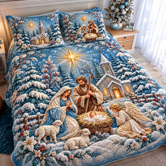Heavenly Winter Nativity 3-Piece Quilted Bedding Set GFTOHNL4981