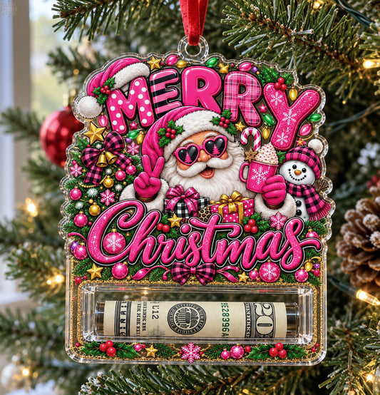 Pink Christmas Santa Christmas Cash Mica Ornament GFTOHNL4989