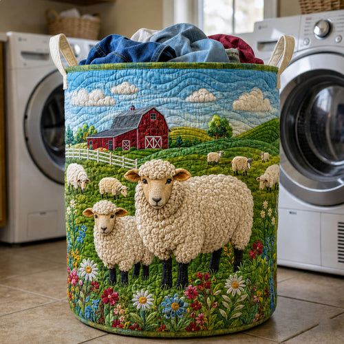 Red Barn Sheep Pasture Quilted Laundry Basket GFTOHNL499