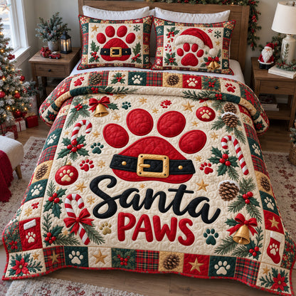 Santa Paws Christmas 3-Piece Quilted Bedding Set GFTOHNL4997