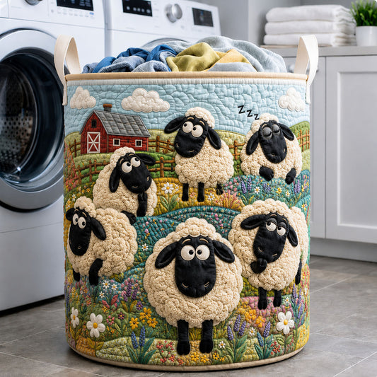 Shaun Style Happy Sheep Hillside Quilted Laundry Basket GFTOHNL500
