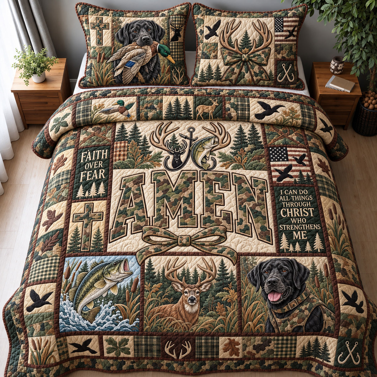 Faith Over Fear Hunting 3-Piece Quilted Bedding Set GFTOHNL5005