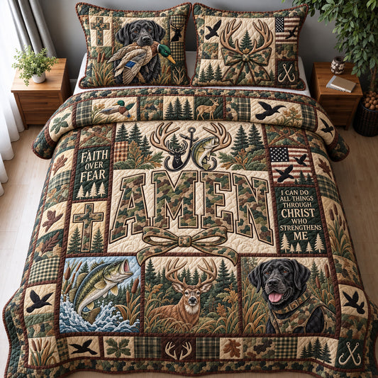 Faith Over Fear Hunting 3-Piece Quilted Bedding Set GFTOHNL5005