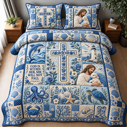 God Is Within Her Ocean Faith 3-Piece Quilted Bedding Set GFTOHNL5006