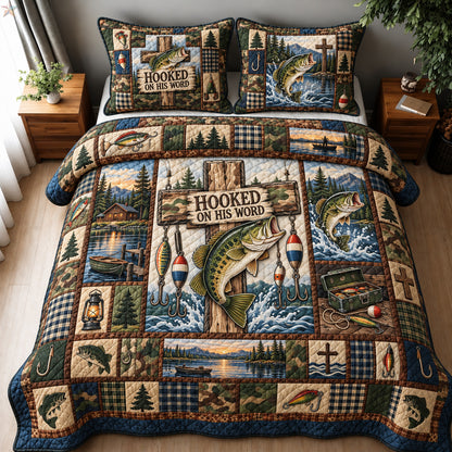 Hooked On His Word Fishing 3-Piece Quilted Bedding Set GFTOHNL5008