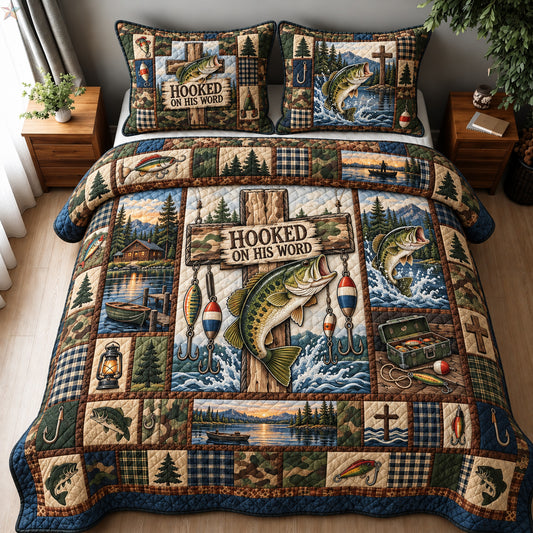 Hooked On His Word Fishing 3-Piece Quilted Bedding Set GFTOHNL5008