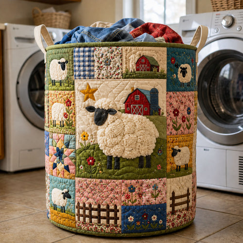 Vintage Patchwork Farm Sheep Quilted Laundry Basket GFTOHNL502