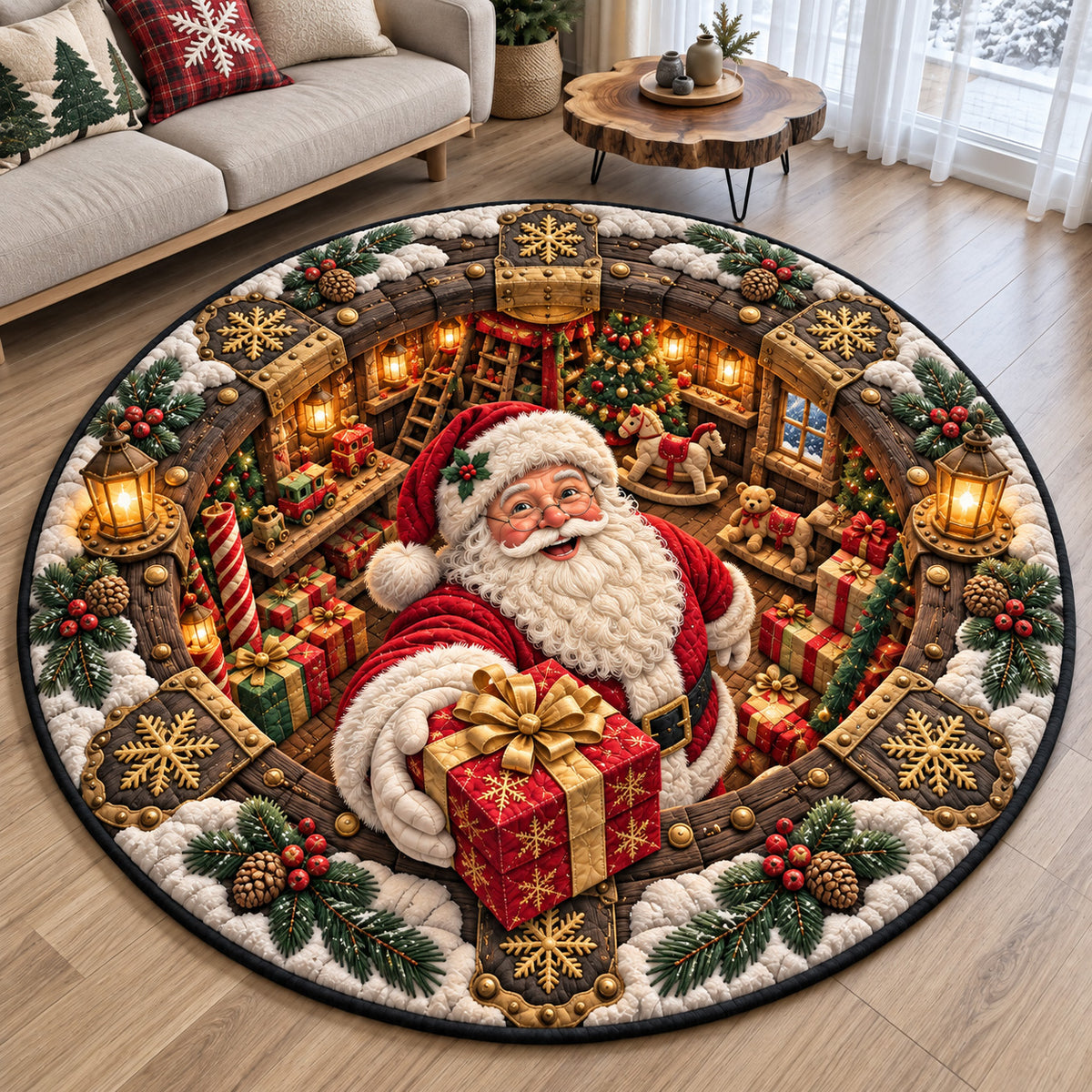 Santa Secret Christmas Workshop Quilted Round Mat GFTOHNL5029