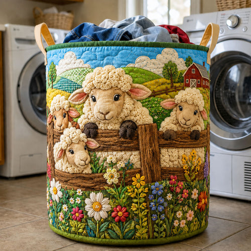 Fence Friends Sheep Meadow Quilted Laundry Basket GFTOHNL503