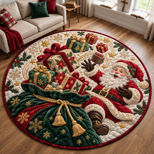 Santa Christmas Gift Delivery Quilted Round Mat GFTOHNL5031