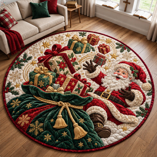 Santa Christmas Gift Delivery Quilted Round Mat GFTOHNL5031