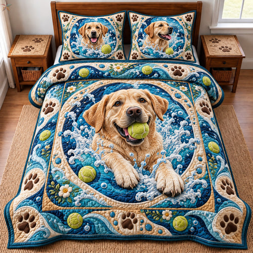 Golden Labrador Splash Adventure 3-Piece Quilted Bedding Set GFTOHNL5064