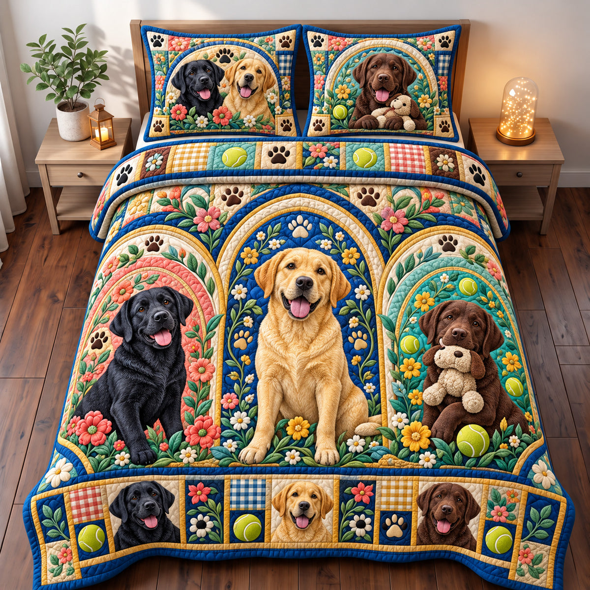 Happy Labrador Family Garden 3-Piece Quilted Bedding Set GFTOHNL5065